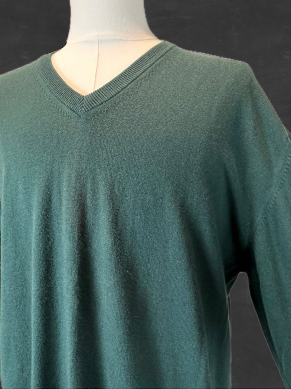Orvis cashmere cotton knit sweater v neck lightweight hunter forest green XL